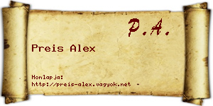 Preis Alex névjegykártya